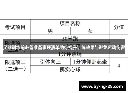 足球训练前必备准备事项清单助你提升训练效果与避免运动伤害 足球训练前必备准备事项清单助你提升训练效果与避免运动伤害